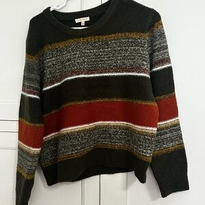 Skies Are Blue Green and Gray Crewneck Sweater with Ribbed Cuffs